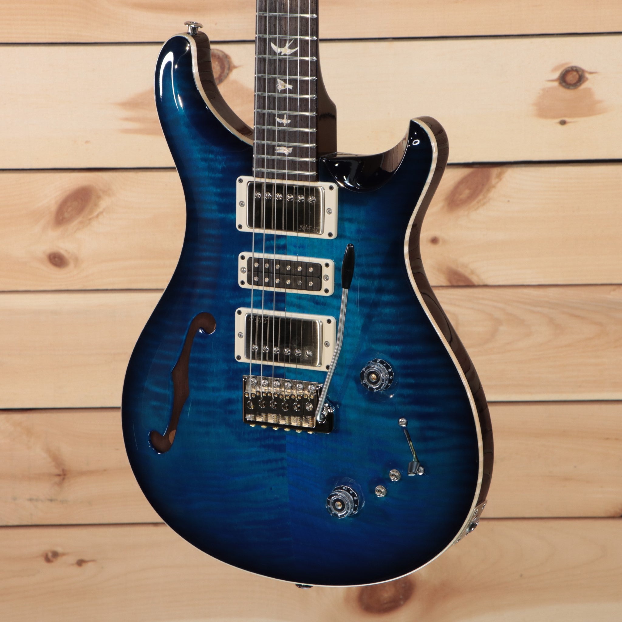 Paul Reed Smith Special semi-hollow electric guitar Aquamarine Black Burst with flamed maple top and tremolo bridge