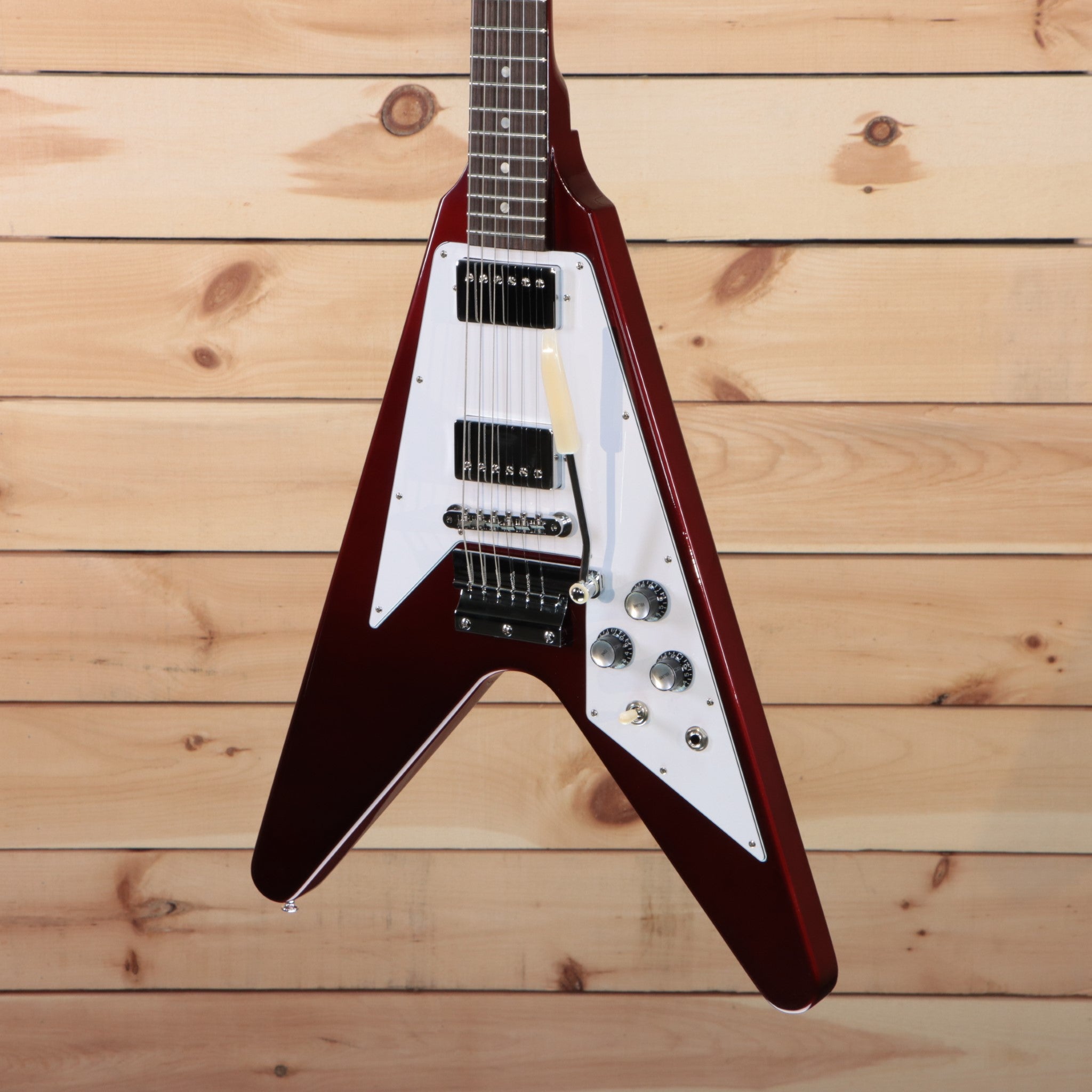 Gibson 1967 Flying V electric guitar Sparkling Burgundy with dual humbuckers and vibrola tremolo