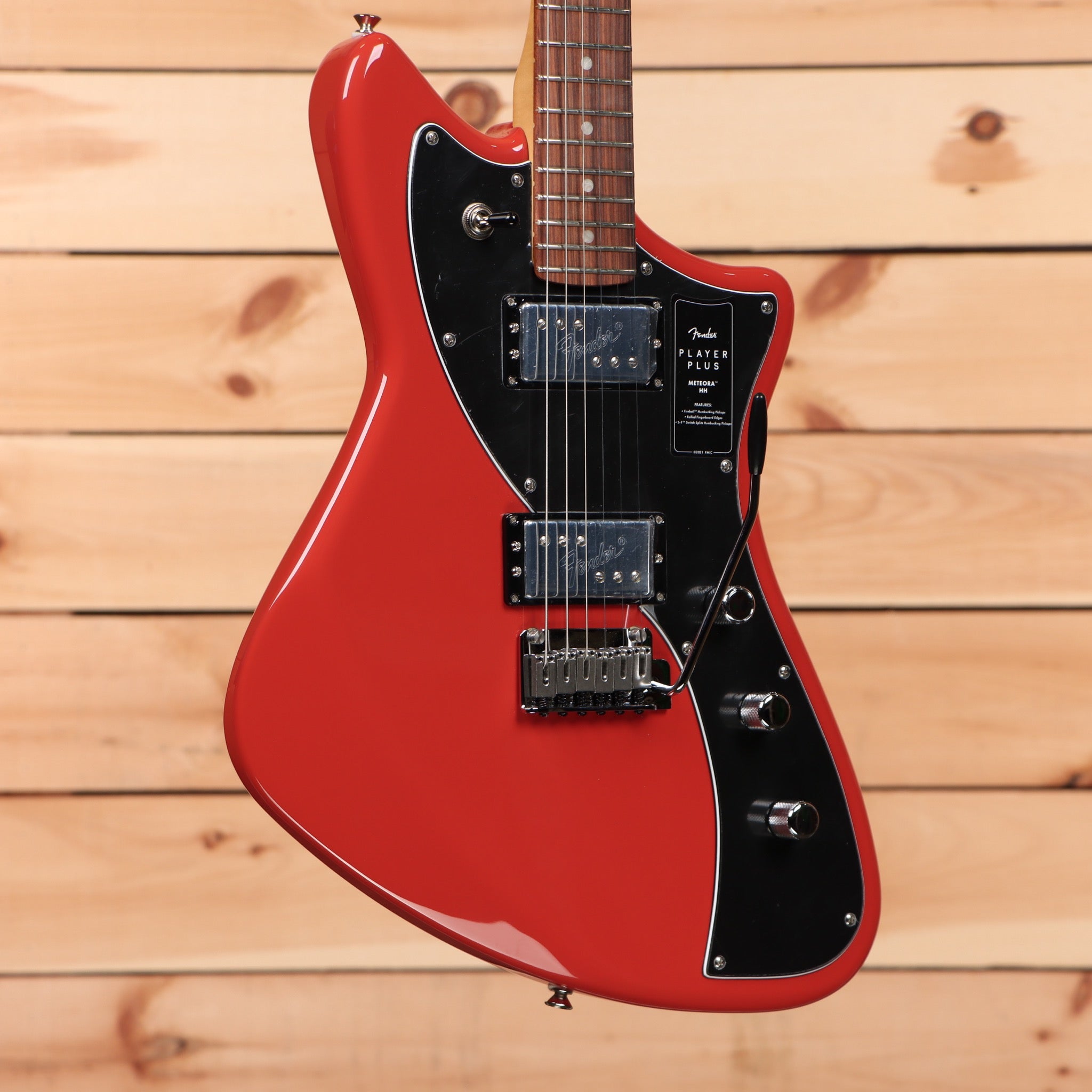 Fender Player Plus Meteora HH electric guitar Fiesta Red with dual humbucker pickups