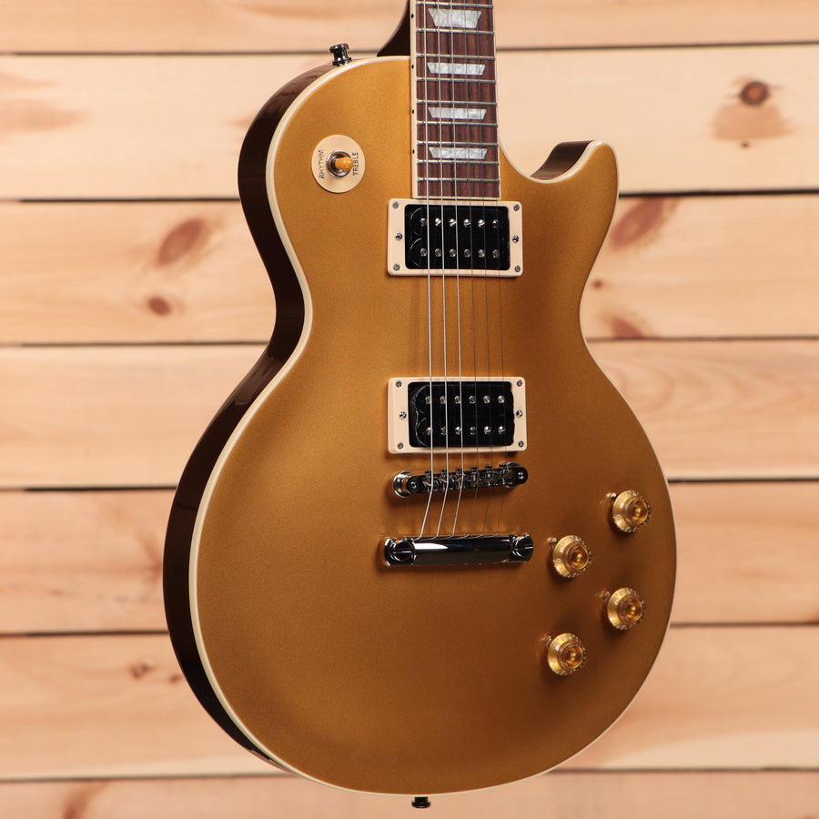 Gibson Slash Victoria Les Paul Standard electric guitar Goldtop with dual humbucker pickups and gold hardware