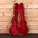 Gibson Les Paul Deluxe 70s electric guitar 70s Cherry Sunburst with open hard case and red velvet interior