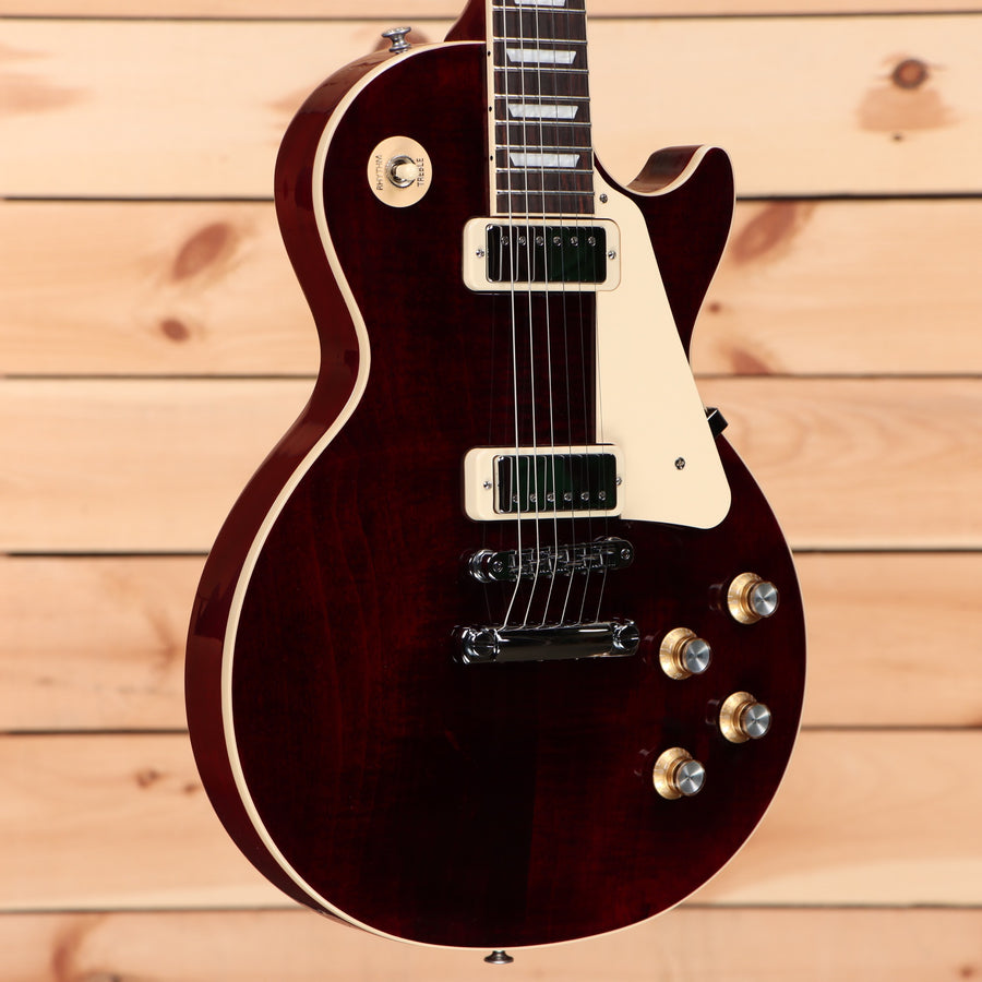 Gibson Les Paul 70s Deluxe electric guitar Wine Red with dual humbucker pickups and cream binding