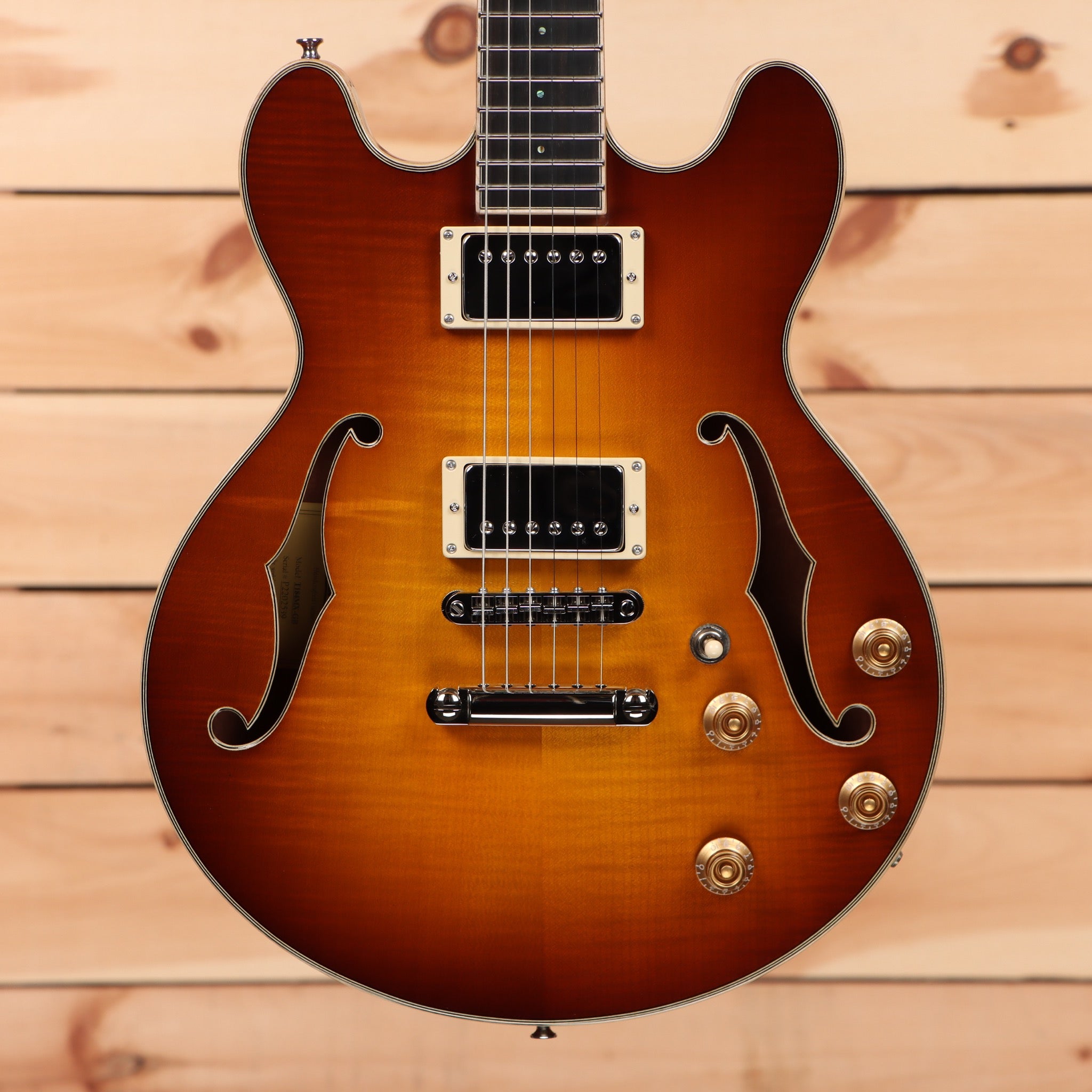 Eastman T184mx semi-hollow electric guitar Goldburst with dual humbucker pickups and f-holes