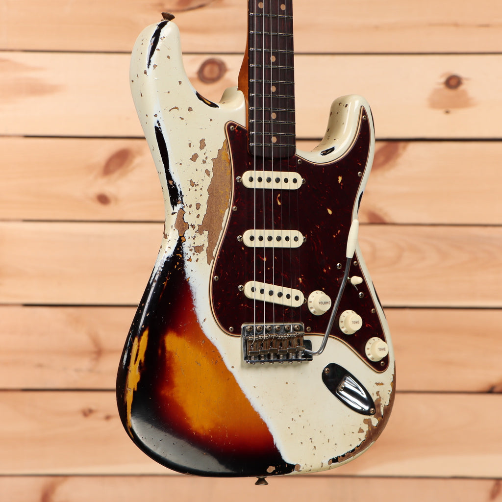 Fender Custom Shop Limited Roasted 1960 Stratocaster Super Heavy Relic - Aged Olympic White over 3 Color Sunburst