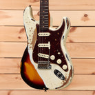 Fender Custom Shop Limited Roasted 1960 Stratocaster Super Heavy Relic electric guitar Olympic White over 3-Color Sunburst with single-coil pickups