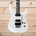 Jackson MJ Series Soloist SL2 electric guitar Snow White with black humbucker pickups and Floyd Rose tremolo system