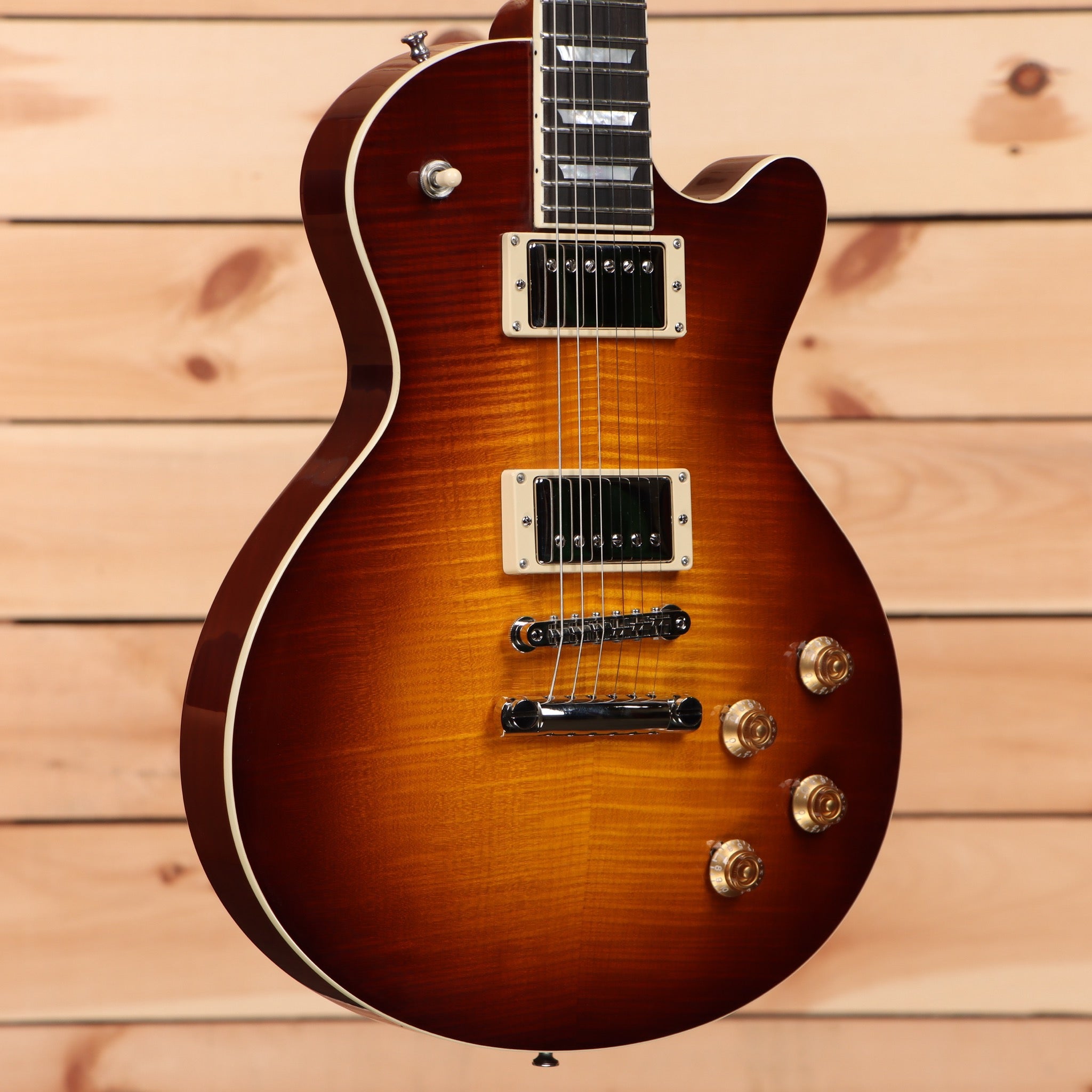 Eastman SB59 semi-hollow electric guitar Goldburst with dual humbucker pickups and flamed maple top