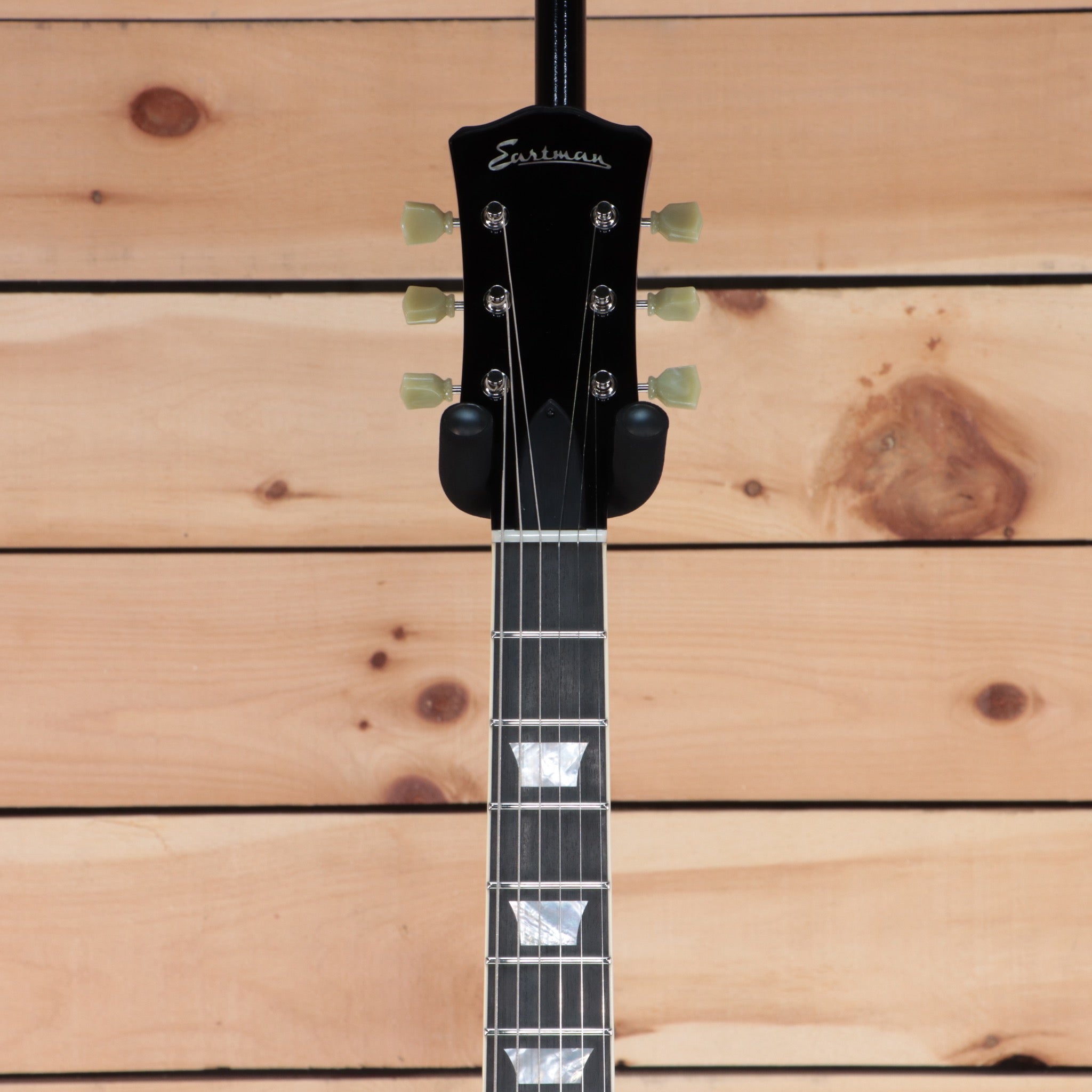 Eastman SB59 semi-hollow electric guitar sunburst finish with block inlays and green tuning pegs