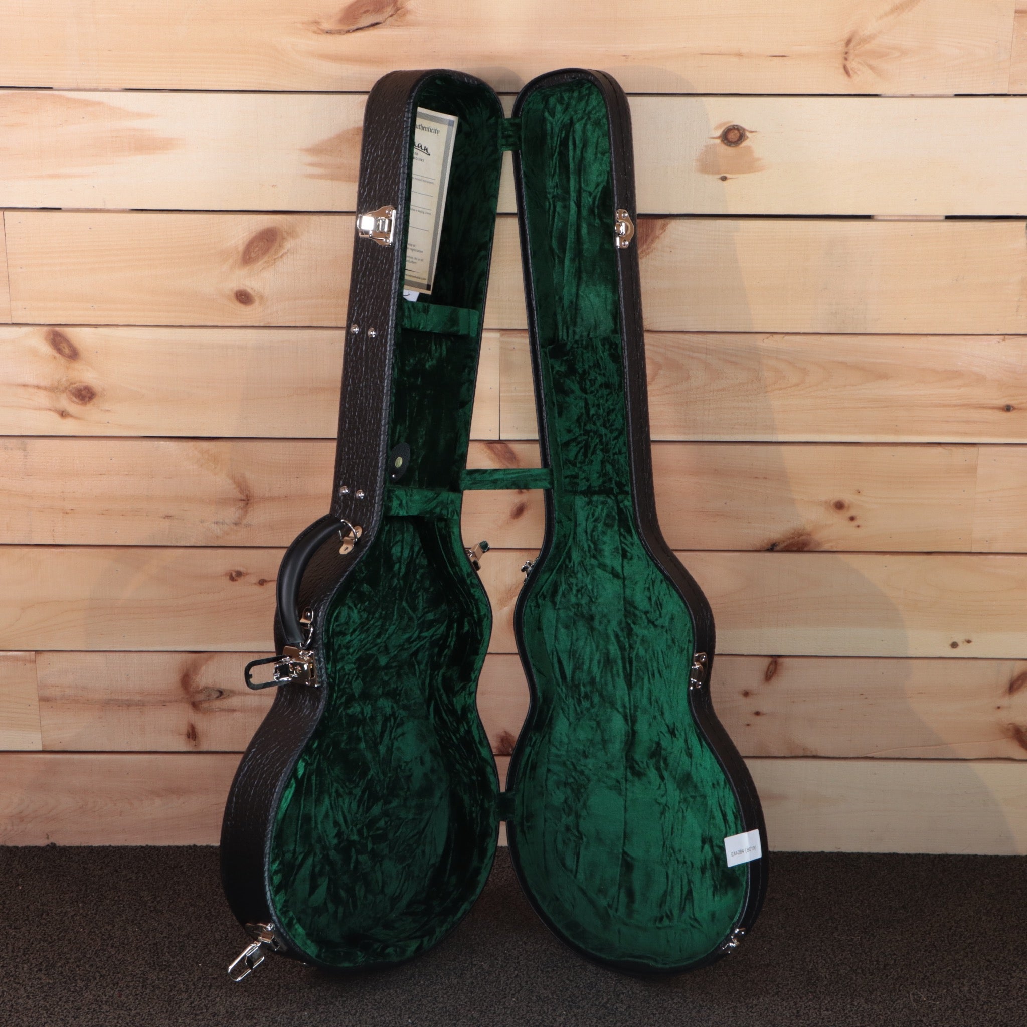 Eastman SB59 semi-hollow electric guitar sunburst finish with green velvet-lined hardshell case