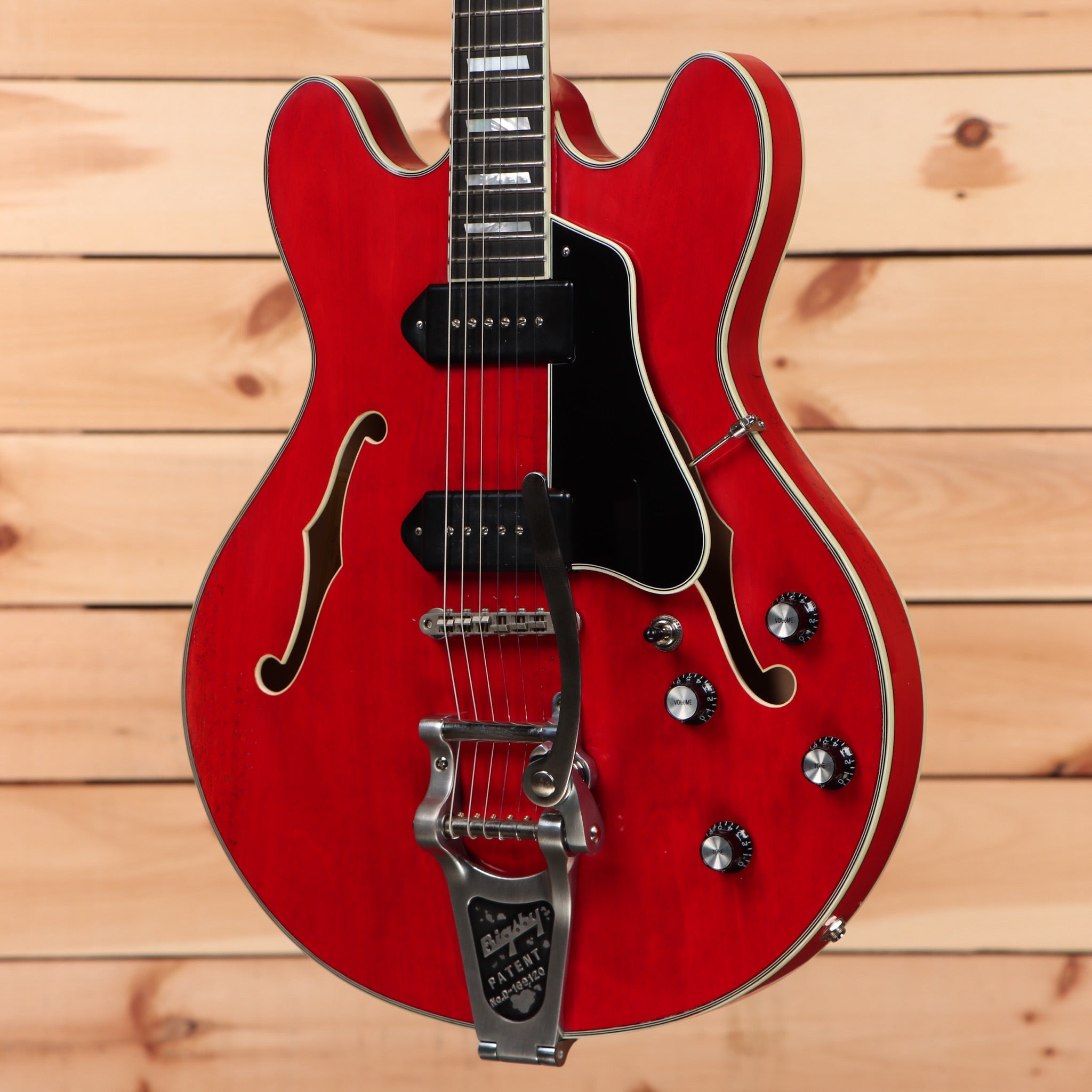 Eastman T64VRD semi-hollow electric guitar antique red with f-holes and dual humbuckers
