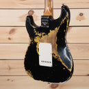 Fender Custom Shop LTD Roasted 1960 Stratocaster electric guitar heavy relic black over yellow back view