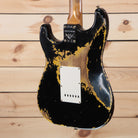 Fender Custom Shop LTD Roasted 1960 Stratocaster electric guitar heavy relic black over yellow back view