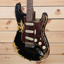 Fender Custom Shop LTD Roasted 1960 Stratocaster electric guitar heavy relic black over gold with tortoise pickguard
