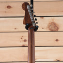 Fender Malibu Classic acoustic guitar walnut neck and headstock back view with chrome tuners