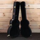 Fender PO-220E acoustic guitar hardshell case open black interior gold hardware latches