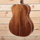 Fender PO-220E Orchestra acoustic guitar natural mahogany back and sides with decorative center seam inlay