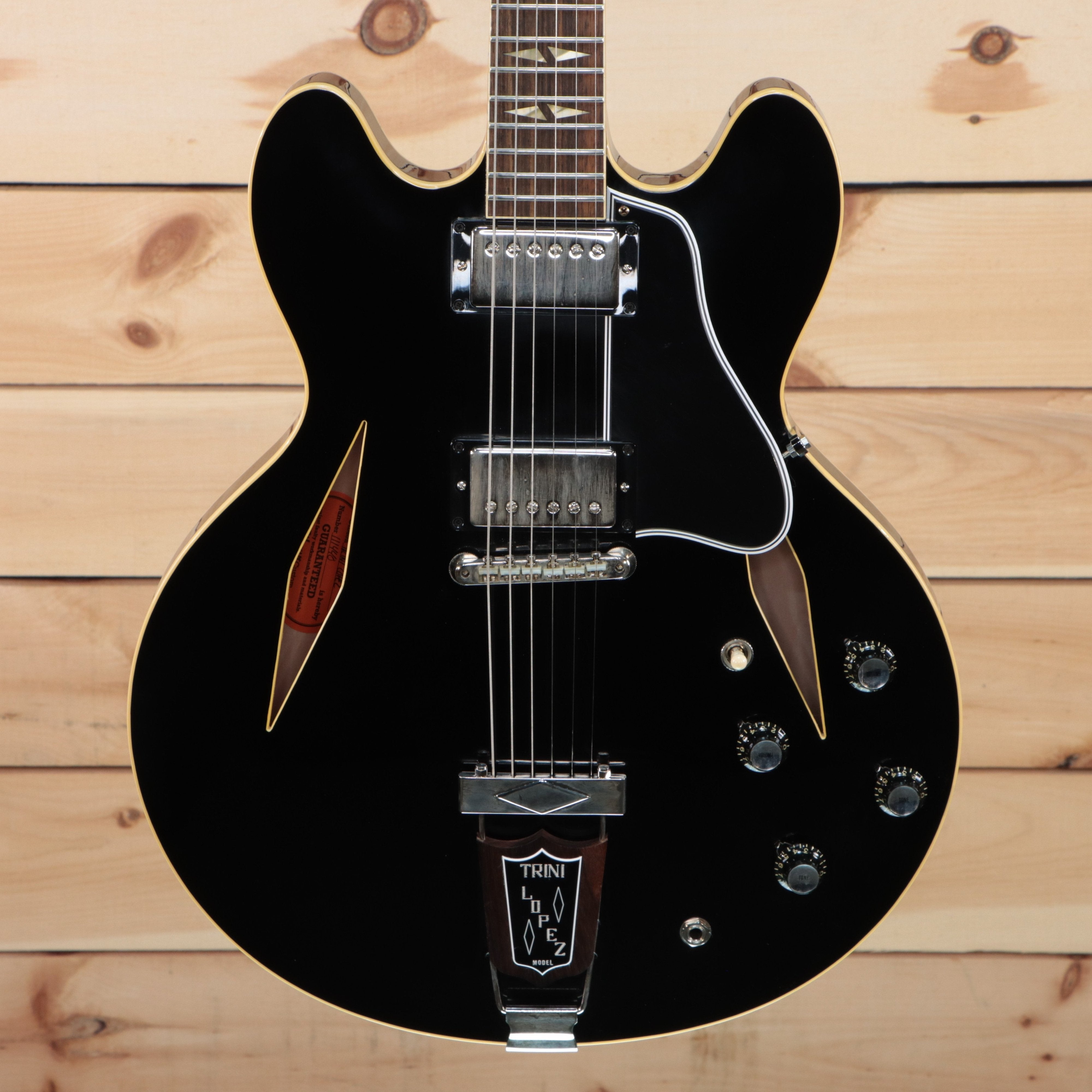 Gibson 1964 Trini Lopez VOS semi-hollow electric guitar Ebony finish with diamond soundholes and tailpiece
