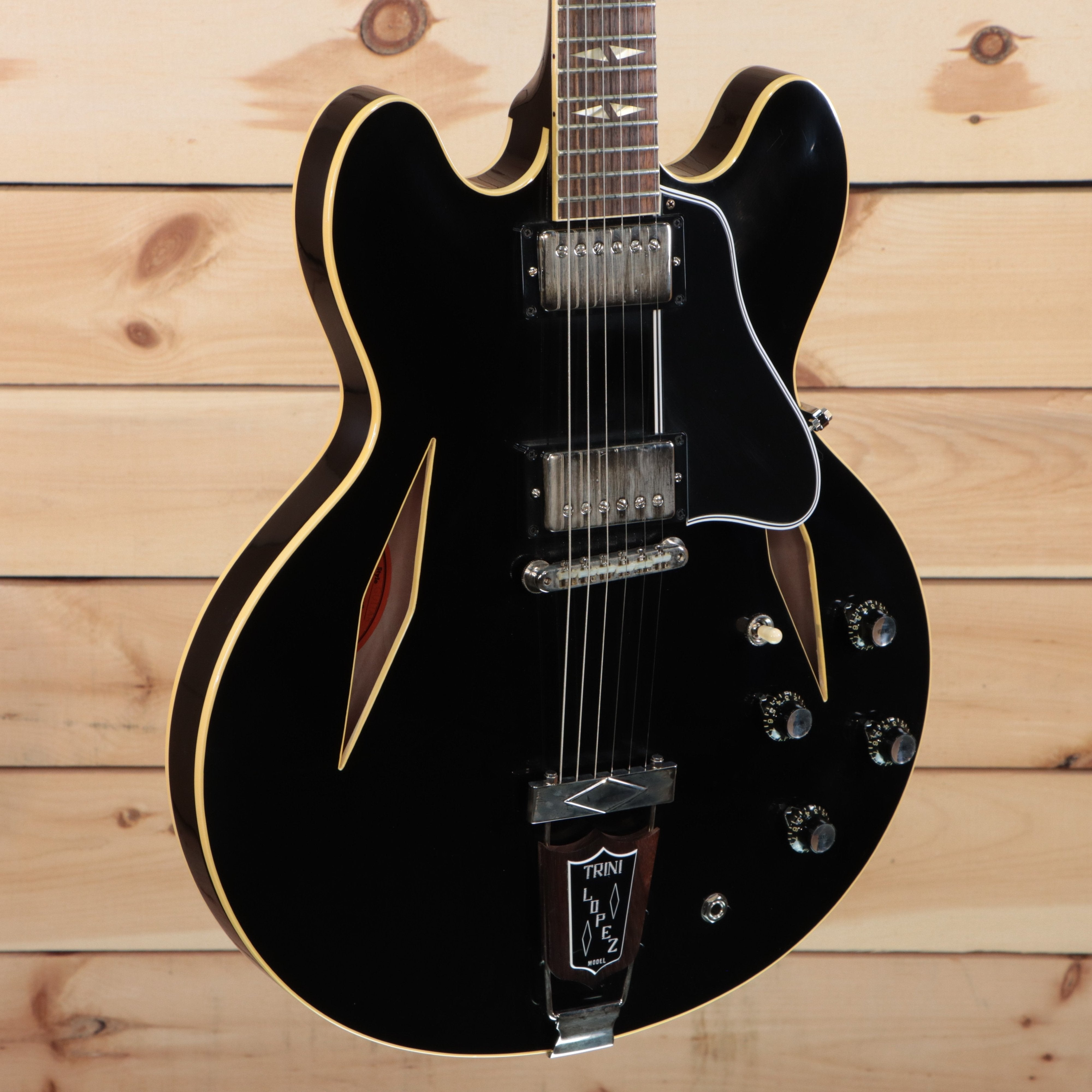 Gibson 1964 Trini Lopez VOS semi-hollow electric guitar ebony finish with diamond f-holes and trapeze tailpiece