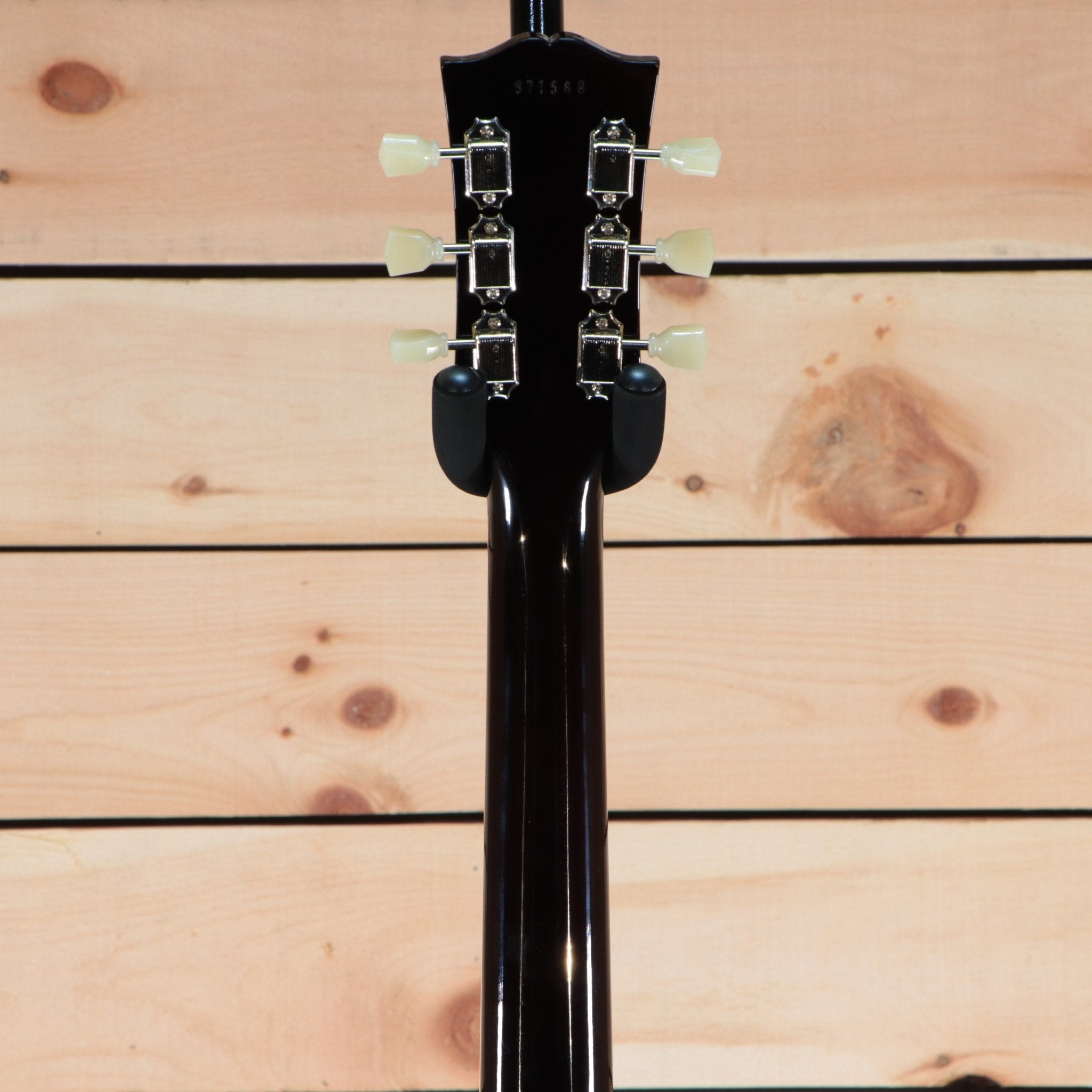 Gibson Les Paul Rocktop Geode electric guitar black finish back headstock with cream tuner buttons 3x3 configuration