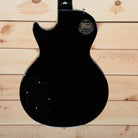 Gibson Les Paul Rocktop Geode electric guitar black back view with electronics cavity cover and Gibson Custom badge