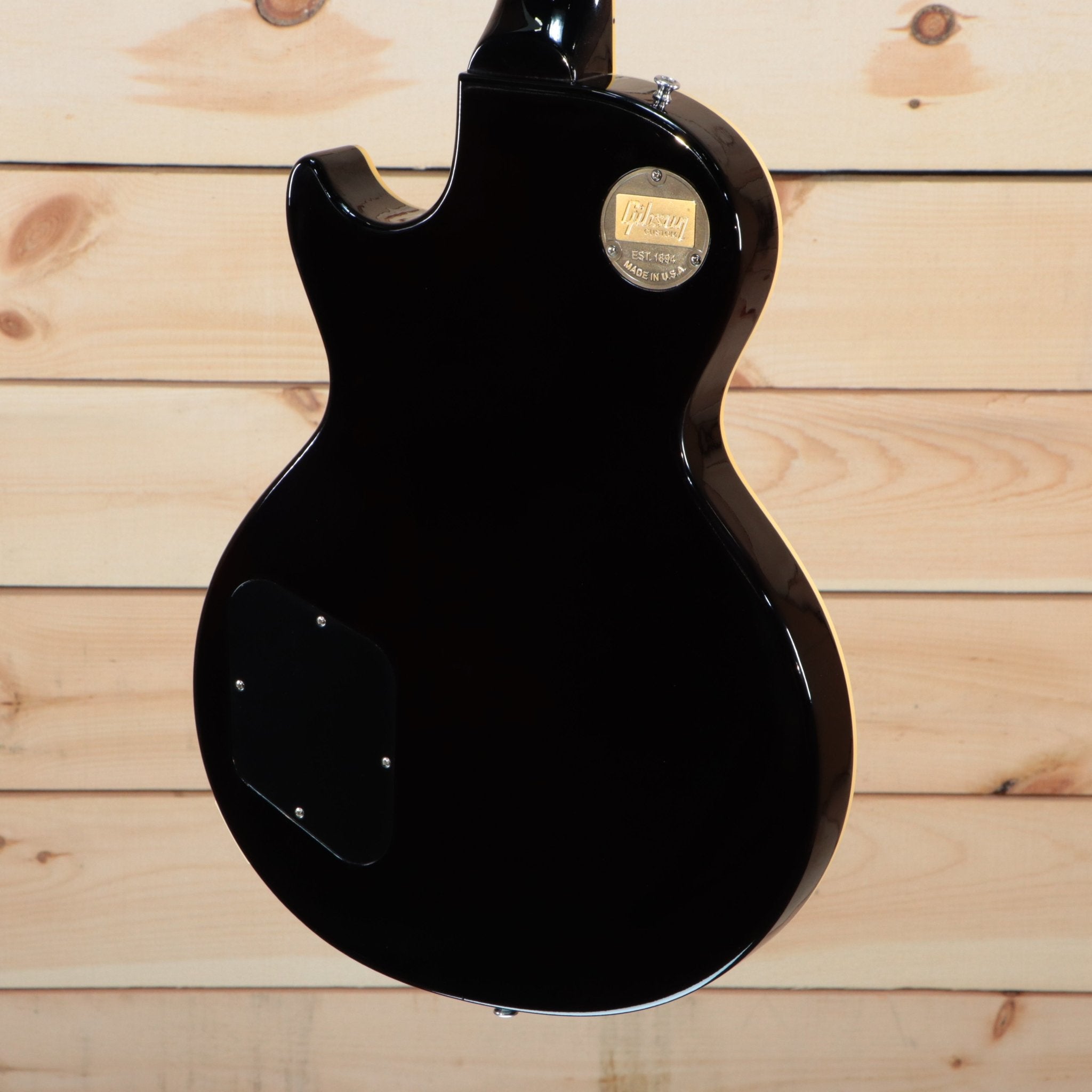 Gibson Les Paul Rocktop Geode electric guitar ebony finish back view with electronics cavity cover