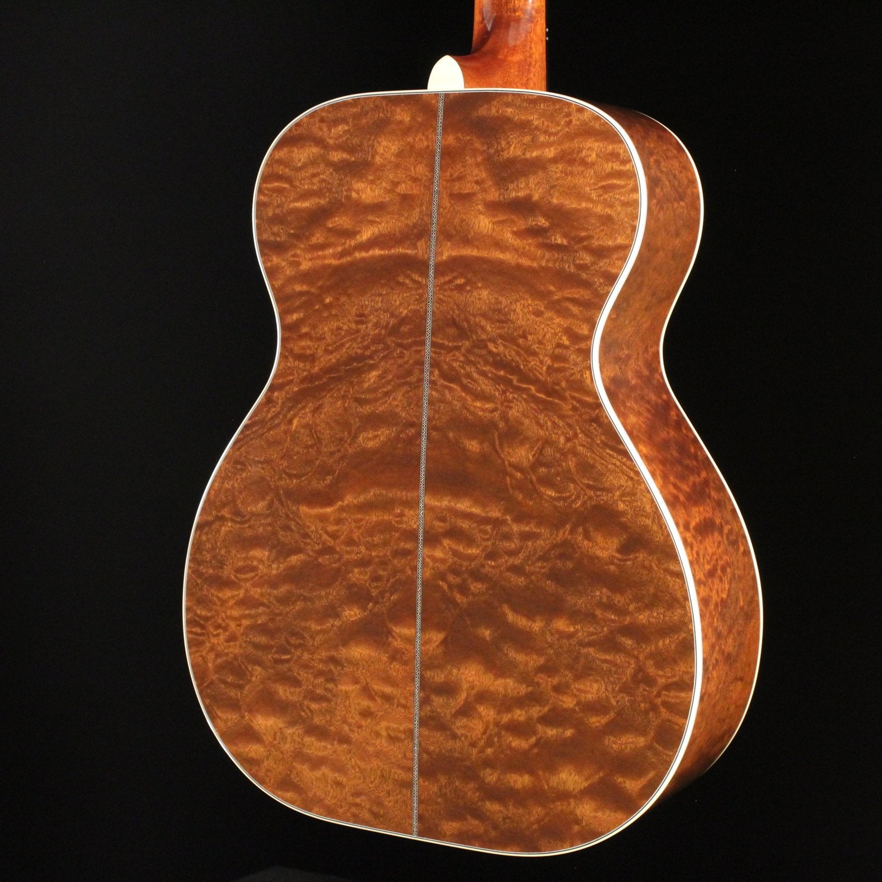 Huss and Dalton TOM-M Custom acoustic guitar Sapele back with quilted figure and decorative center seam strip
