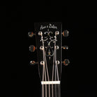 Huss and Dalton TOM-M Custom acoustic guitar headstock with mother-of-pearl inlay and black overlay