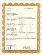 PRS Private Stock Angelus Cutaway acoustic guitar certificate of authenticity signed by Paul Reed Smith