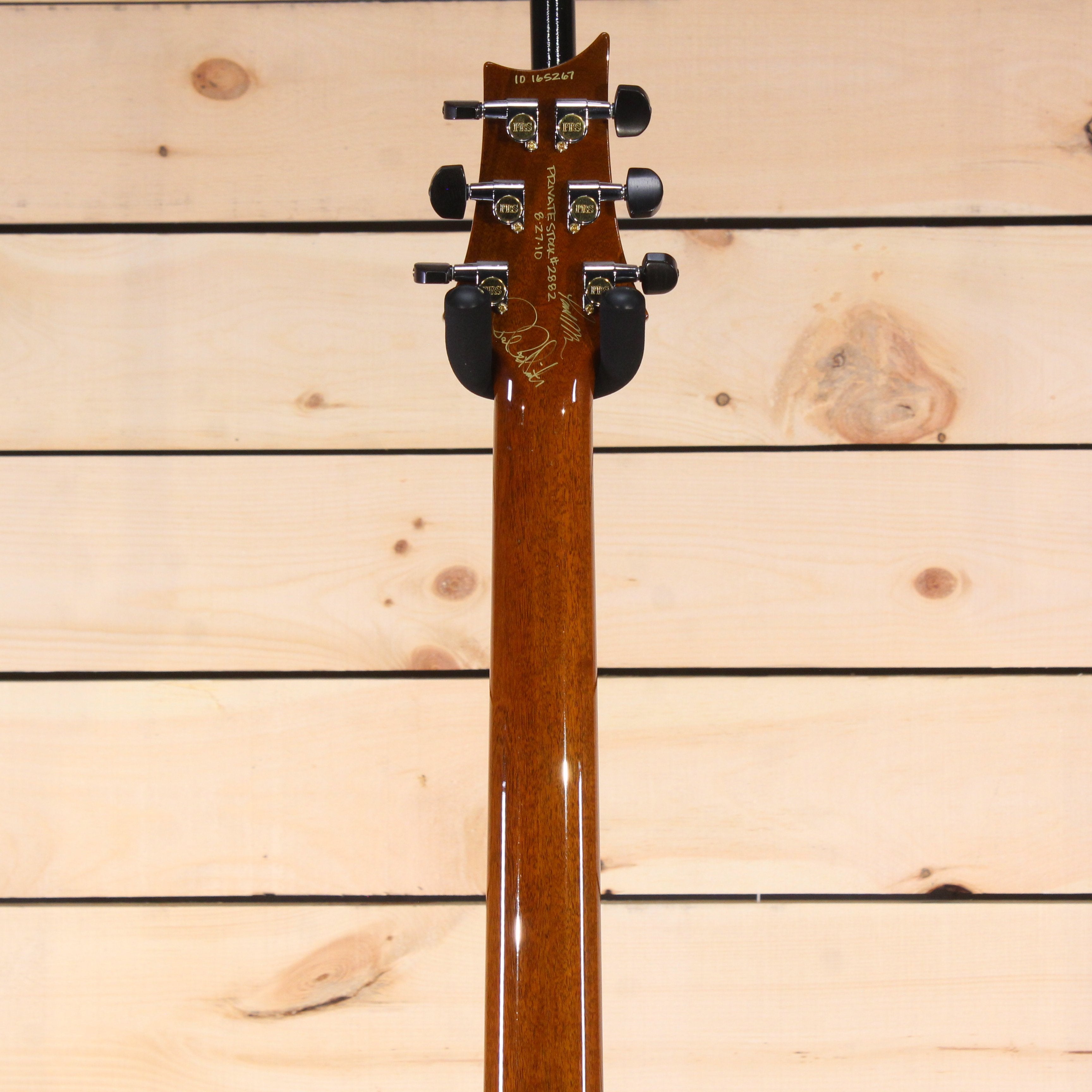 PRS Private Stock Custom 22 electric guitar mahogany neck back view with locking tuners and signature headstock