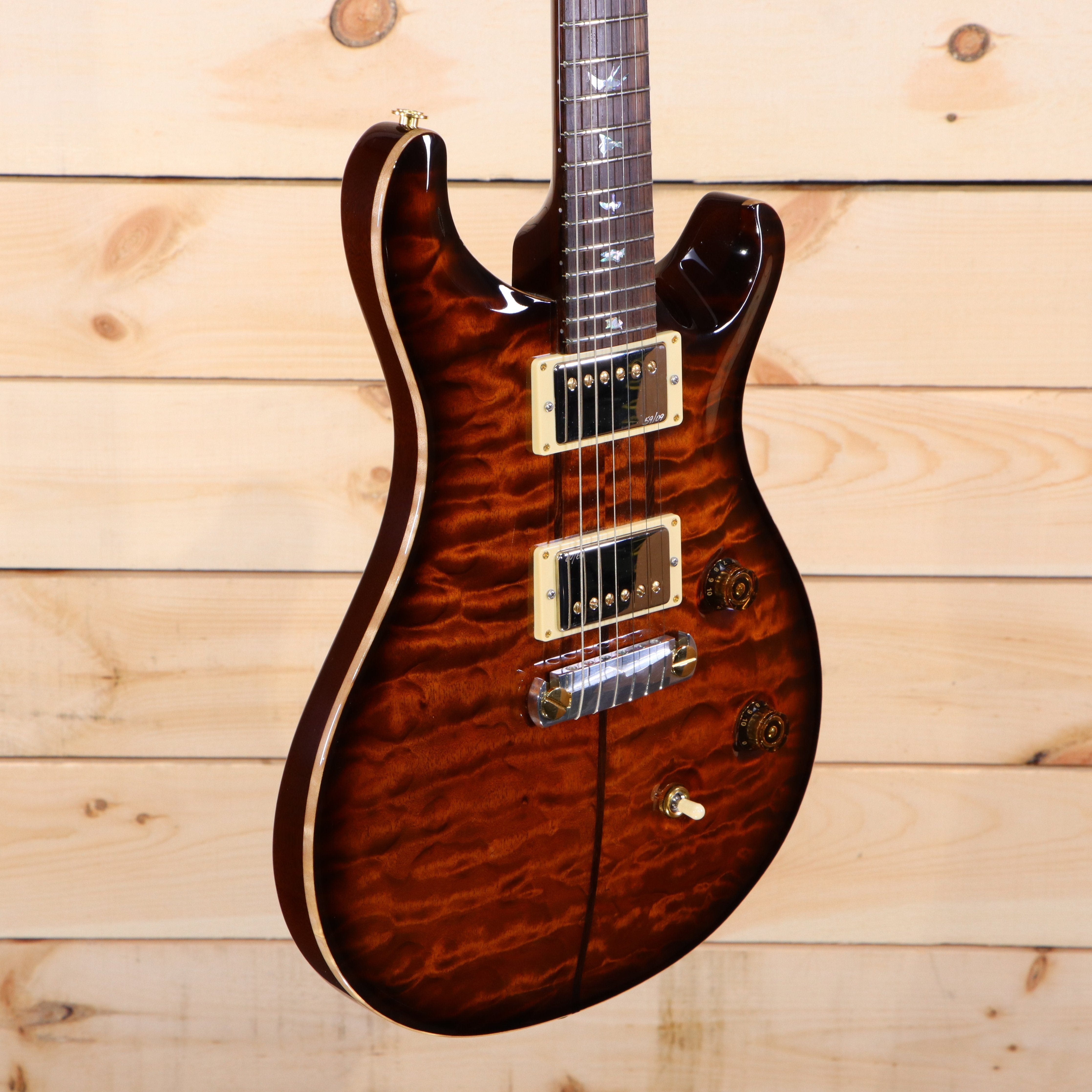 PRS Private Stock Custom 24 electric guitar quilted maple top amber burst finish with gold hardware humbuckers