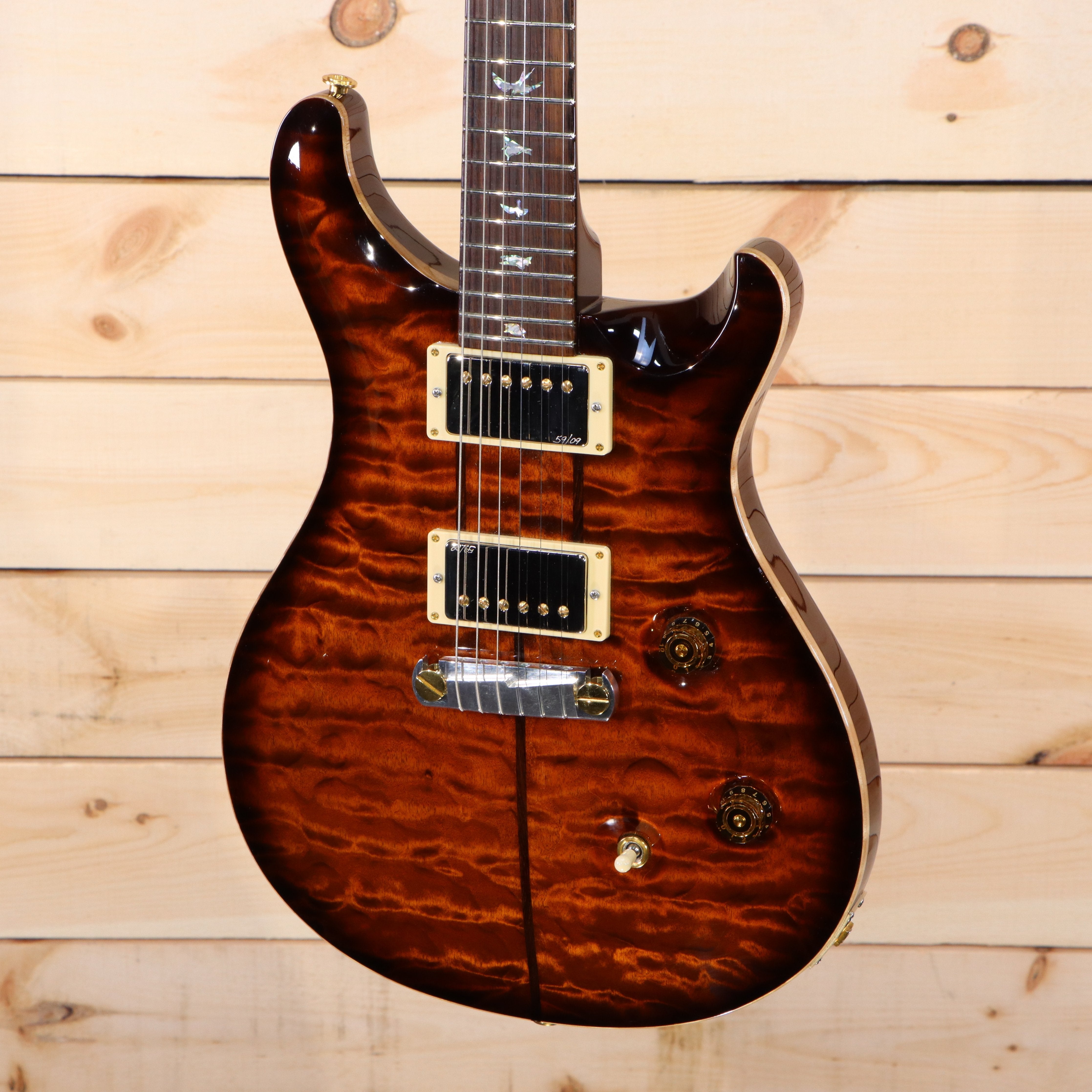 PRS Private Stock Custom 24 electric guitar quilted maple top black gold burst with bird inlays and gold hardware