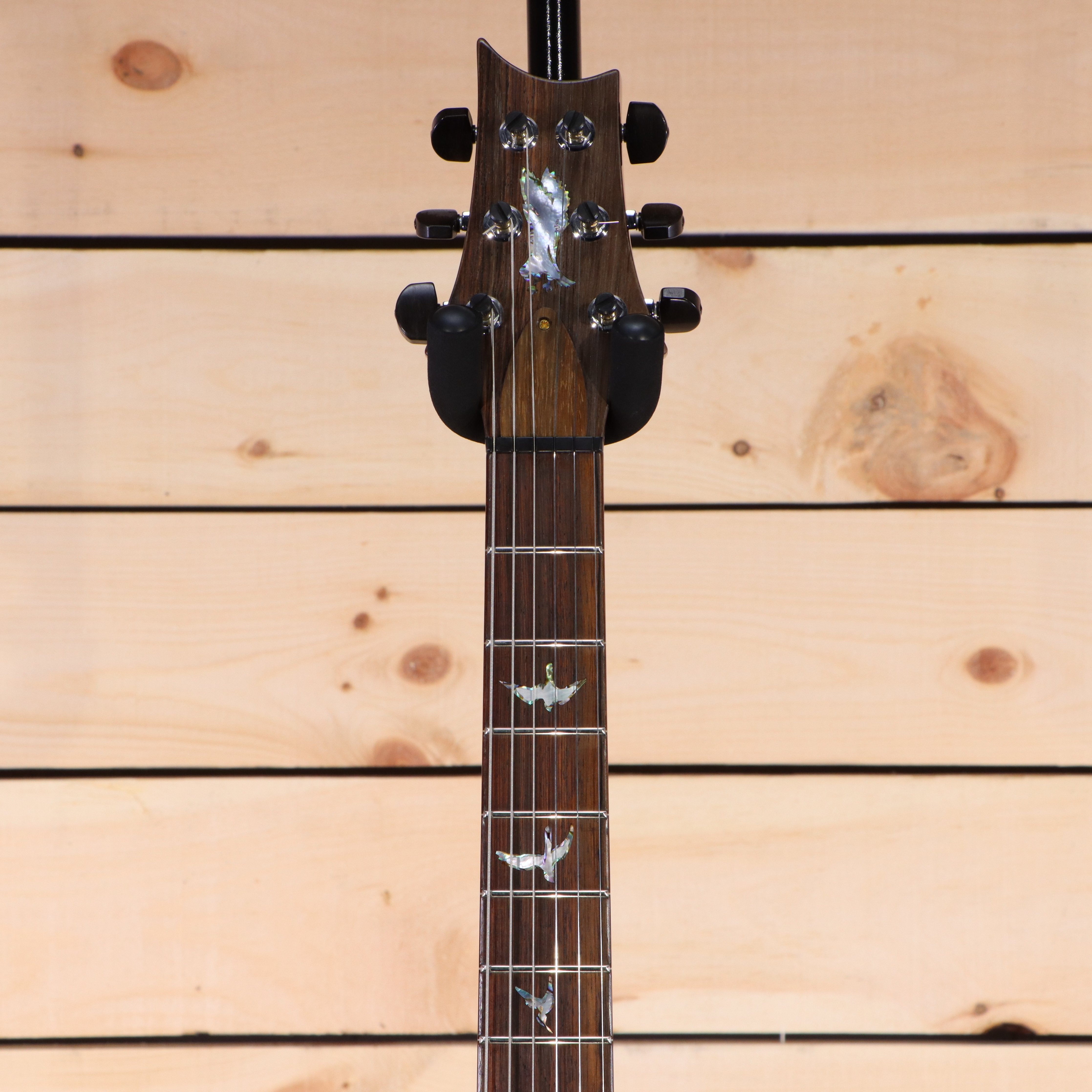 PRS Private Stock Custom 24 electric guitar PS#02827 headstock with abalone bird inlays and ebony fretboard