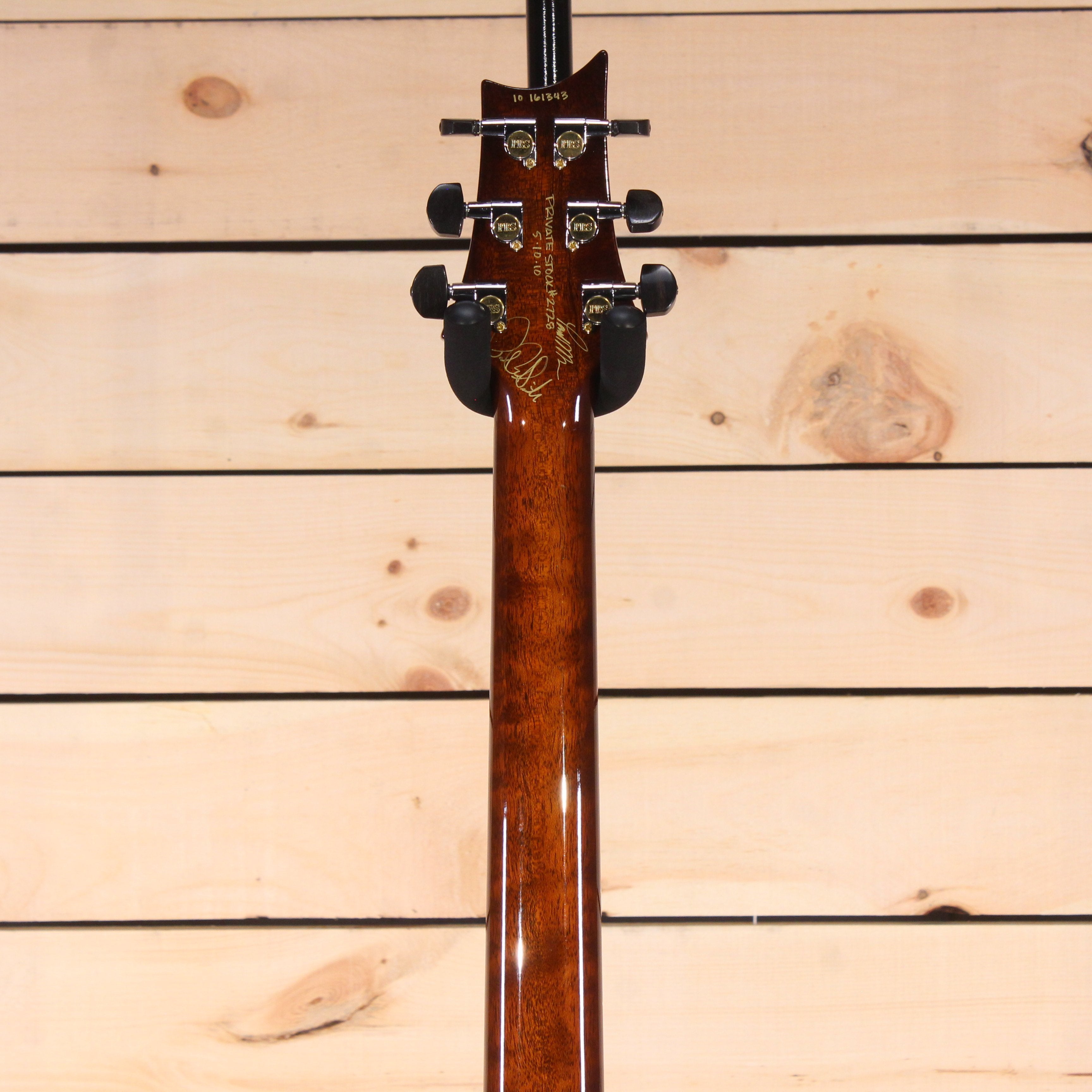 PRS Private Stock Standard 22 electric guitar mahogany neck back view with black tuning machines