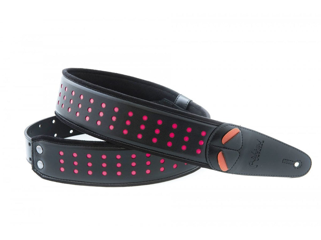 Right-On Mojo Holes Neon Pink Strap-1-Righteous Guitars