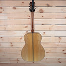 Santa Cruz OM Grand Custom Natural acoustic guitar back view with figured satinwood back and sides