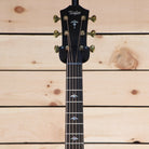 Taylor 614ce Builder's Edition acoustic-electric guitar headstock with gold tuners and fleur-de-lis fretboard inlays