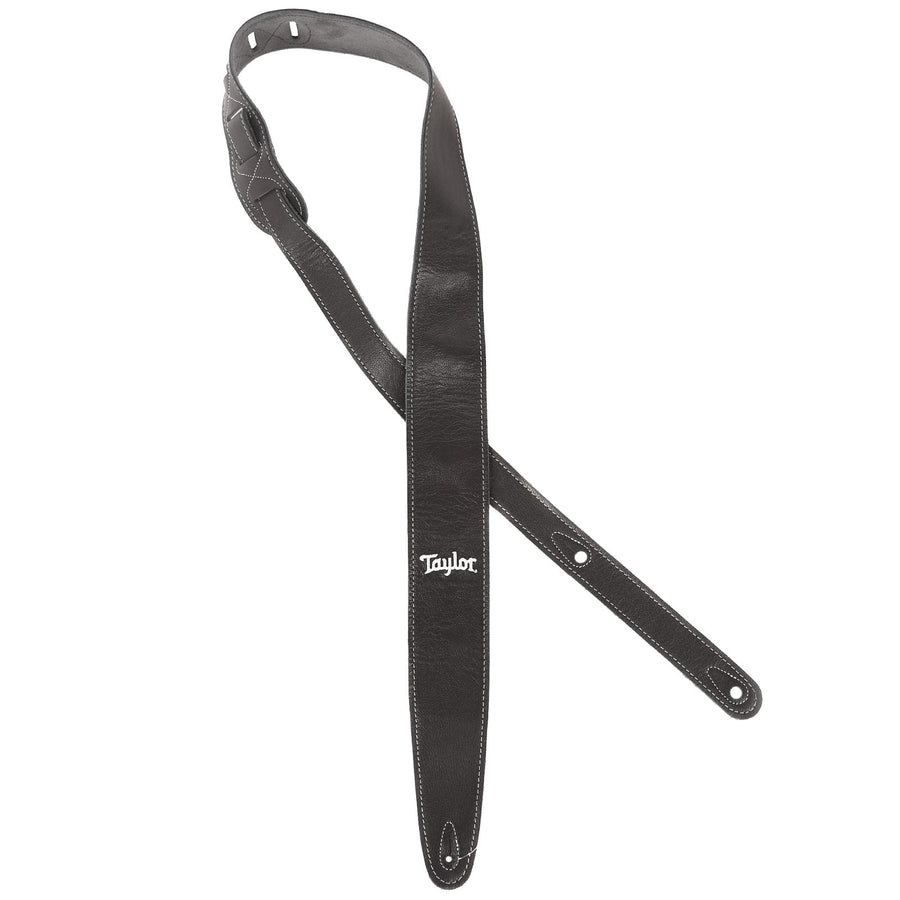 Taylor Black Leather Silver Logo 2.5" Strap-1-Righteous Guitars