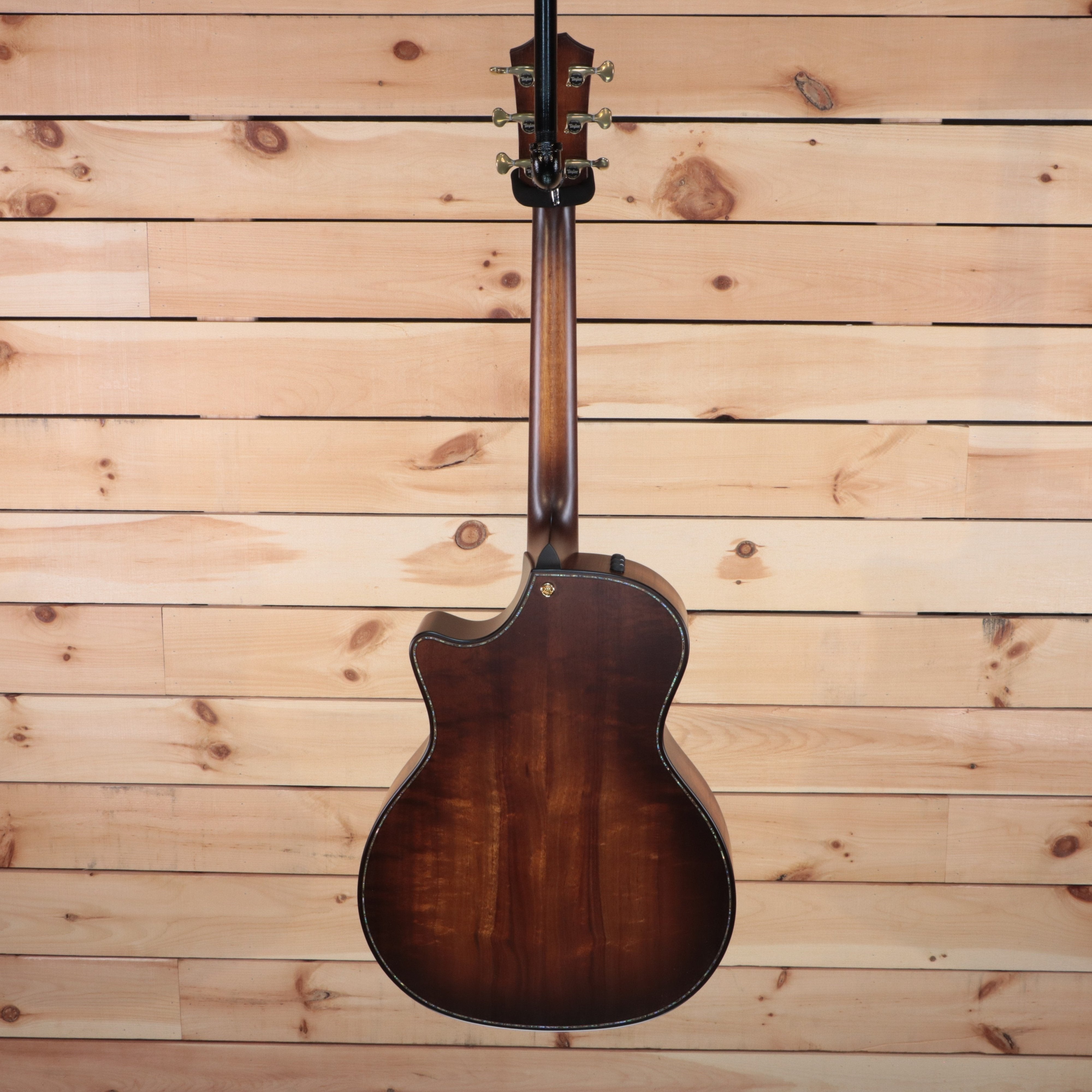 Taylor K14ce Builder's Edition acoustic-electric Grand Auditorium guitar back view with koa body and sunburst finish