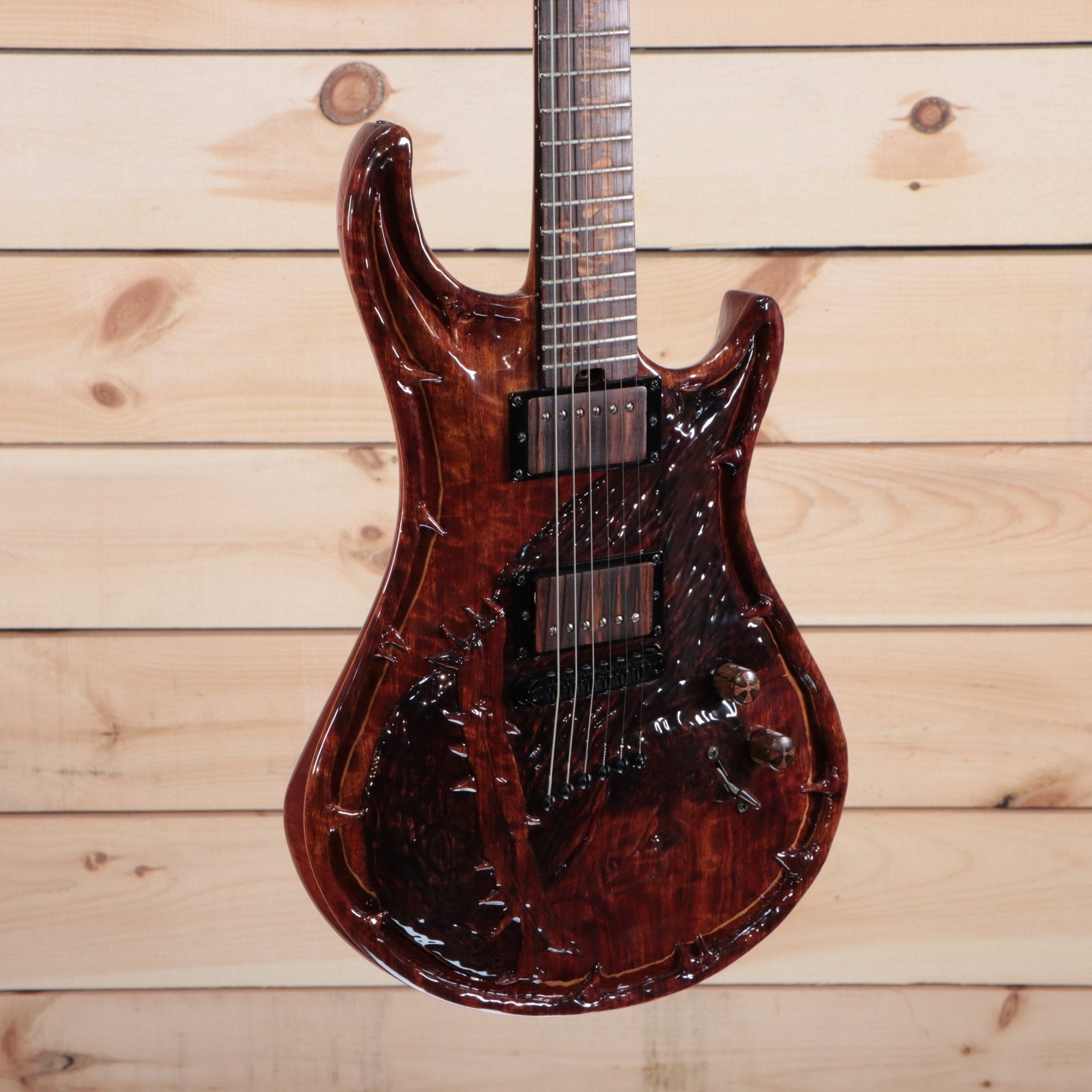 Warrior The Passion W-001 electric guitar deep red finish carved figured top dual humbuckers exotic fretboard