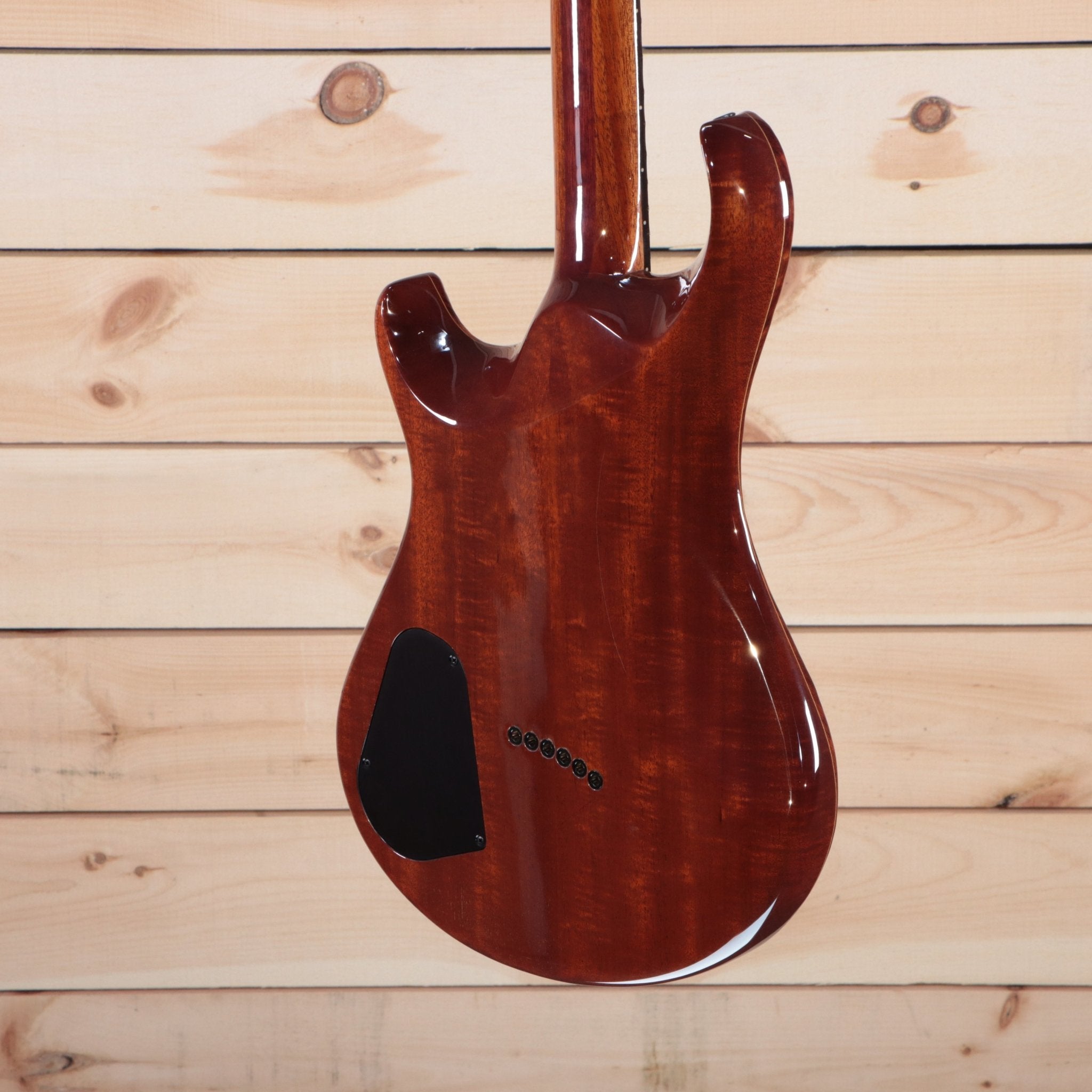 Warrior The Passion electric guitar mahogany body back view with control cavity cover and string-through ferrules