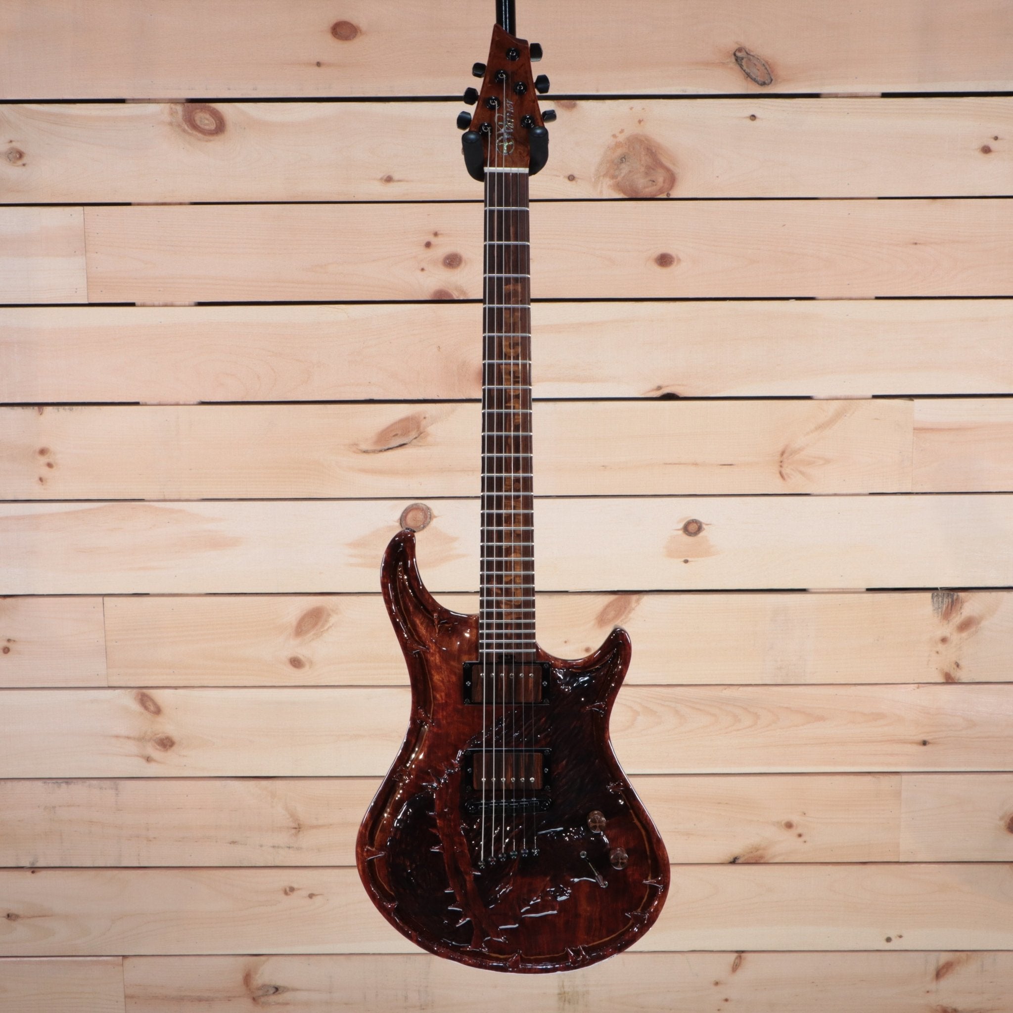 Warrior The Passion W-001 electric guitar dark walnut finish with figured wood top and single humbucker pickup